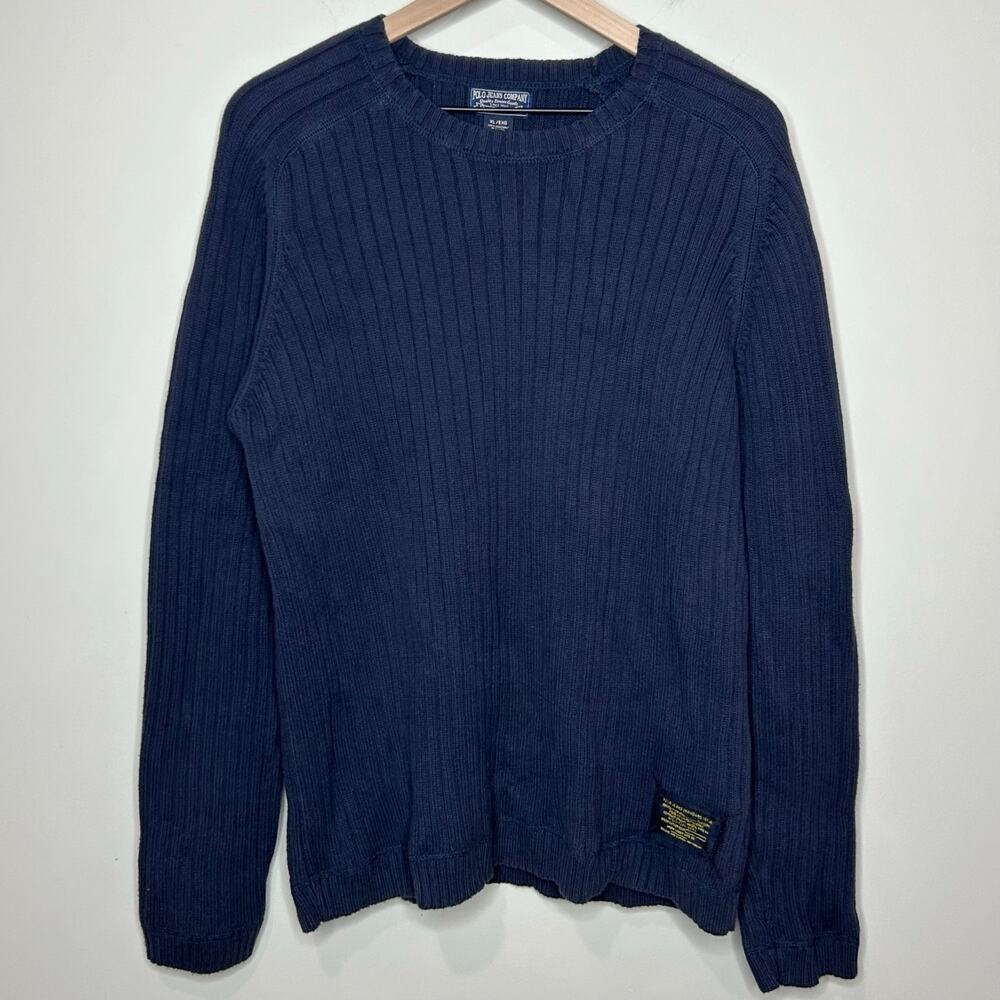 Polo Jeans Company Navy Blue Ribbed 100% Cotton Pullover Sweater Size XL Preppy